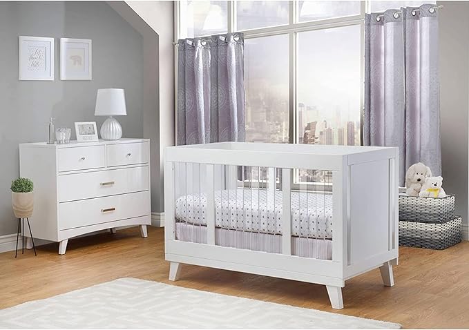 Sorelle Furniture Uptown Panel Crib, Modern Wood and Clear Acrylic Baby Crib, Made of Wood and Easy to Clean Acrylic, Non-Toxic Finish, Contemporary Baby Bed-Weathered Gray