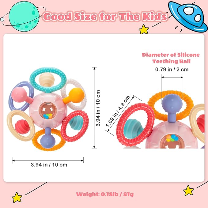 Baby Teething Toys for 0-6 6-12 Months, BPA Free Food Grade Silicone Teether, Infant Sensory Chew Rattles Toys, Gifts for Infant Newborn Boys Girls 0 3 6 9 12 18 Months, Pink