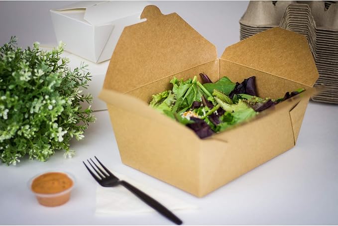 Karat Paper To Go Boxes [110 oz - 160 ct] Leak-Resistant, Microwavable, Heavy-Duty Take Out Boxes | Grease Resistant & Stackable | #4 Kraft Brown