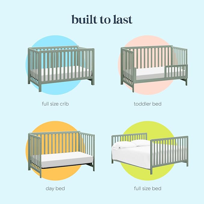 Carter's by DaVinci Colby 4-in-1 Baby Crib Convertible to Toddler Bed, Daybed, Full-Size Bed - Durable - GREENGUARD Gold Certified - 4 Adjustable Heights, Conversion Kit Sold Separately - Light Sage