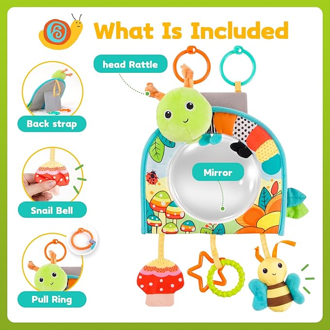 Koty Infant Car Seat Toy - Kick and Play Activity Center with Mirror, Teether and Crinkle Paper, Fun Travel Baby Toy for Rear Car Seat, Easier Drive with Newborns, Babies