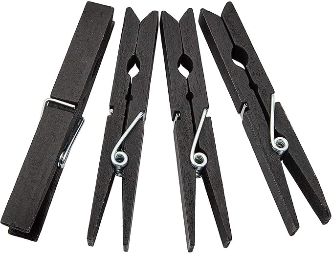 Juvale 100 Pack Wooden Clothespins for Hanging Laundry, Crafts, Photos (Black, 4 in Clothes Pins Wooden)