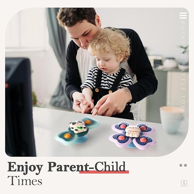 ALASOU 3PCS Suction Cup Spinner Toys for 1 Year Old Boy Girl|Spinning Top Baby Toys 12 18 Months|1 2 Year Old Boy Birthday Gift|Baby Bath Toy for Kids Ages 1-3|Sensory Toy for Toddlers 1-3