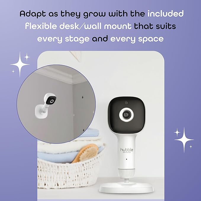 Hubble Connected SkyVision AI-Enhanced HD Smart Baby Monitor, 1 Camera, Mounts, Smart Rollover & Cry Detection, AI Sleep Report, 2-Way Talk, Night Vision, Nightlight & Sounds, Baby-Centric App