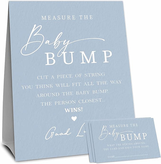 Navy Blue Baby Shower Measure The Baby Bump, Measure Mommy's Belly Game Set - 1 Self-Standing Sign And 50 Tickets - Gender Reveal, Baby Shower, Baby Announcement Activity & Party Favor Supplies - A07