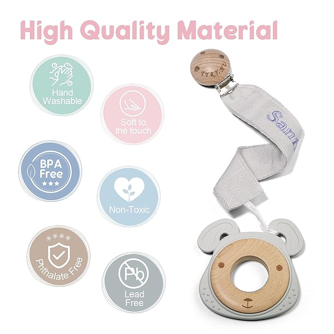 TYRY.HU Personalized Pacifier Clip with Name, Embroidery Webbing Pacifier Holder for Baby Girls and Boys, Neutral Pacifier Leash Universally Fit All Pacifiers & Baby Toys, 2 Pack Baby Gift(Grey, Pink)