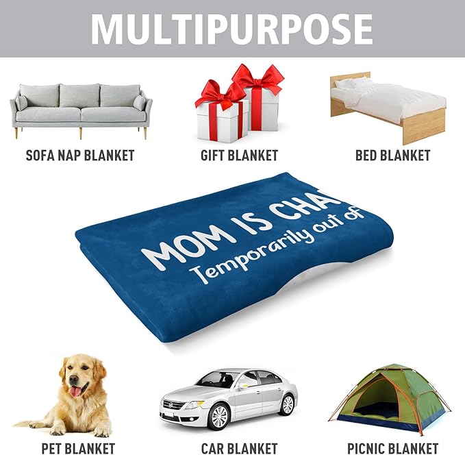 Craftique Gifts for Mom Birthday Christmas- Funny Soft Mom is Charging Blanket- New Moms Gifts for Women, Practical Blanket Throw for Napping Travel, 60”×50”