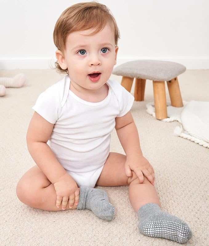 Zaples Baby Non Slip Grip Ankle Socks with Non Skid Soles for Infants Toddlers Kids Boys Girls