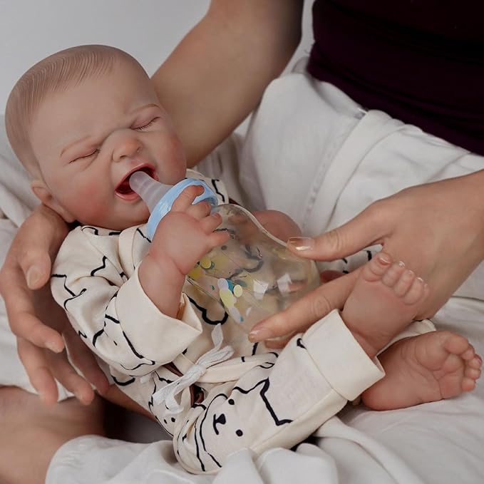 17 Inch Lifelike Reborn Baby Doll Boy, Realistic Reborn Baby Doll,Newborn Baby Dolls, Full Vinyl Body Poseable Real Life Baby Dolls with Feeding Kit Gift Box for Kids Age 3+