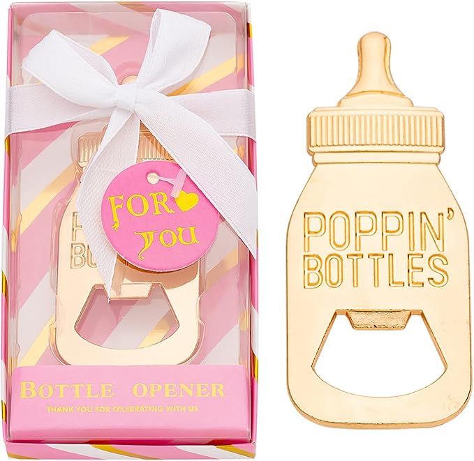 24 Baby Bottle Openers Baby Shower Favors, Gifts, Decorations, or Souvenir Guest Gift Boxes, Poppin Design for baby Girls (24 Pack Pink)