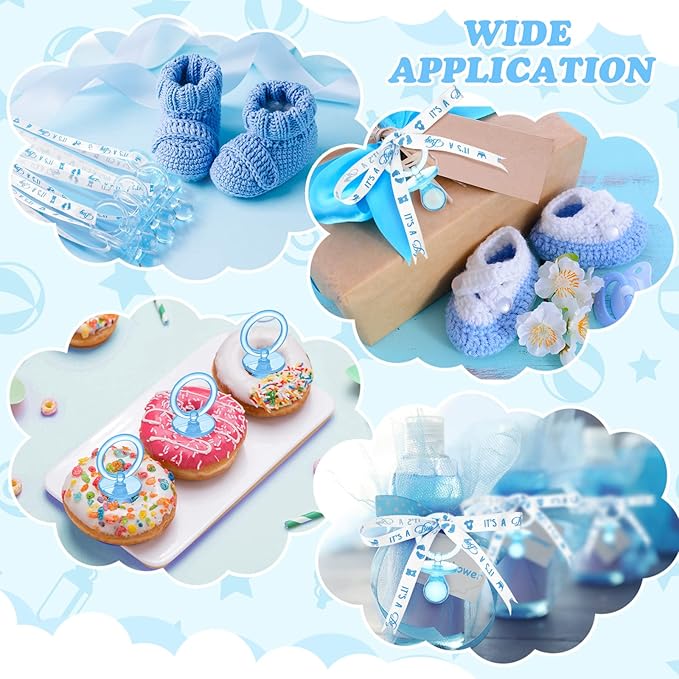 Chengu 100 Pcs Baby Shower Pacifiers Necklace, Acrylic Pacifiers Necklace Charm for Gender Reveal Party Decorations(Blue)