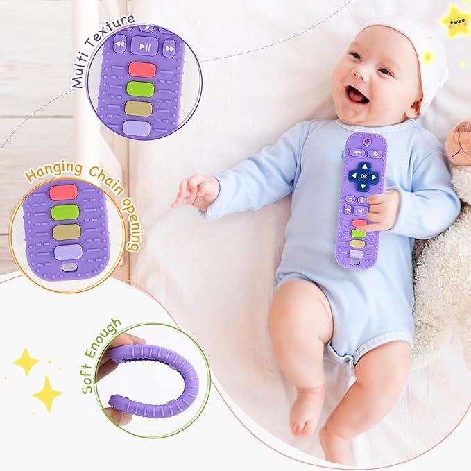 Hooku Silicone Teethers for Babies 0-6 Months, Teething Toys for Babies 6-12 Months, Baby Remote Control Toy, Infant Toys 0-3 Months, Sensory Chew Toys, Toddler Newborn Baby Girl Boy Gifts