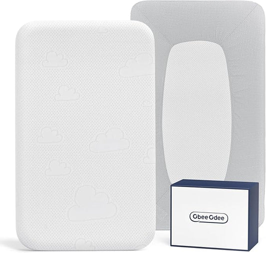 35x20x1.5 Breathable Crib Mattress Protector, Gel Memory Foam Toddler Mattress, Portable Crib Mattress Cover with Sheet for Mini Cribs & Baby Bassinet (Gray)