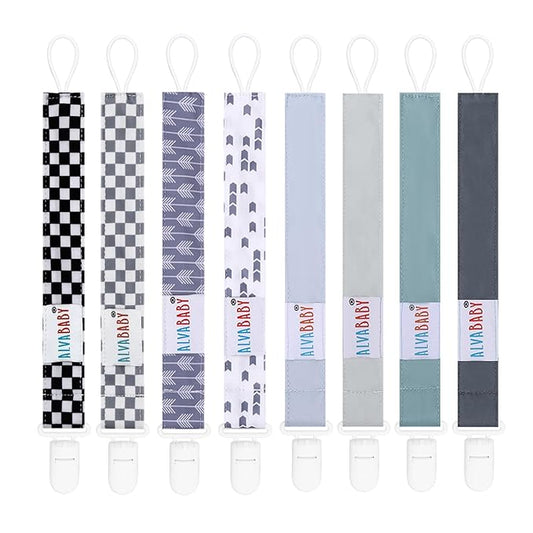 ALVABABY Baby Pacifier Clips for Boys Girls Paci Holder Leash Paci Clip Binky Holder for Teether Soothie 8 Pack 8DP16-DA