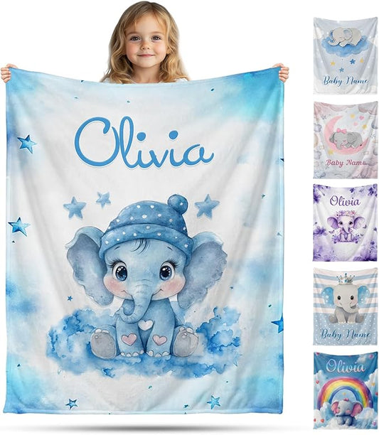 Ship Next Day, Personalized Baby Blanket for Boys Girls - Printed in USA, Custom Baby Blanket with Name Super Soft Plush Flannel, Easter Christmas Brithday Gifts for Baby Shower Kids Toddlers Newborn