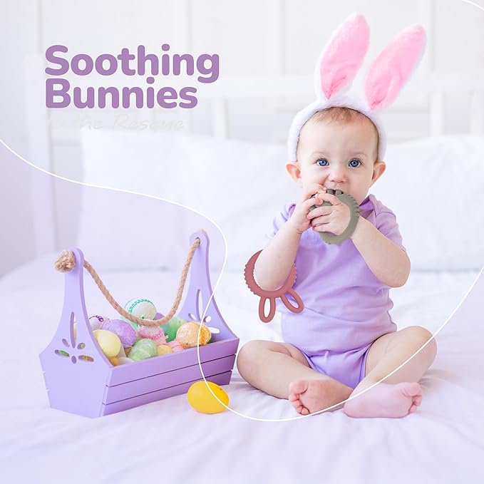 ArtCreativity Bunny Ears Teethers for Baby - Set of 2 Teething Rings - Silicone Baby Teething Toys - 0 6 12 Month Old Girl and Boy Teether Toys - Cute Bunny Gifts for Newborns