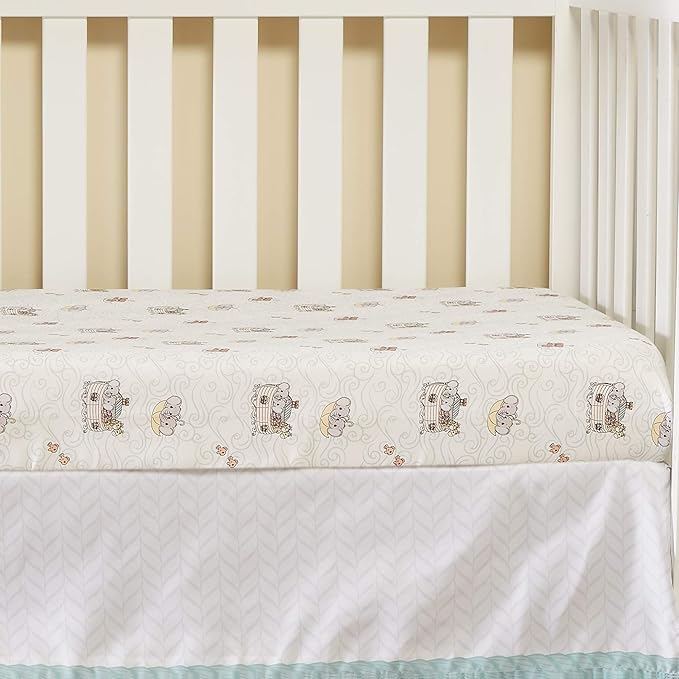 Precious Moments Noah’s Ark Fitted Crib Sheet 2 Pack for Baby Boy by Everyday Kids; 1 Animals on the Ark Printed Crib Sheet and 1 Solid Bright Green; Adorable Wildlife Elephants, Giraffes, Bears Print