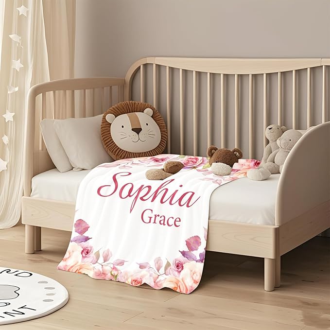 Ship Next Day, Personalized Baby Blanket for Boys Girls - Printed in USA, Custom Baby Blanket with Name Super Soft Plush Flannel, Easter Christmas Brithday Gifts for Baby Shower Kids Toddlers Newborn
