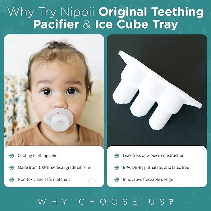 Freezer Teether Pacifier & Ice Cube Tray – Soft Silicone Freezable Teething Paci for Baby Teething Relief - Cold Teething Toy 0-9 Months - BPA Free, Medical Grade & Easy to Clean – USA Bundle