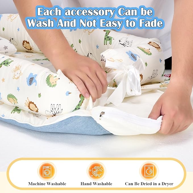 Baby Lounger for Newborn, Huggynest Portable Infant Lounger for 0-12 Months Newborn, Home Travel Dual-Purpose Baby Nest (Animal World Blue)