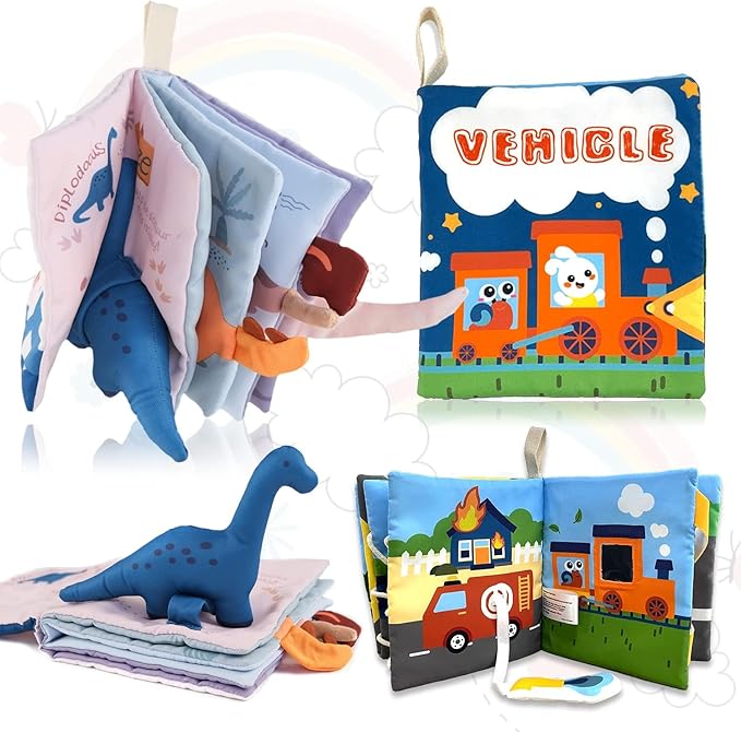 Richgv Interactive Baby Books, 2 Pack Touch & Feel Crinkle Books, Newborn Toys for Boys, 6-12 Months