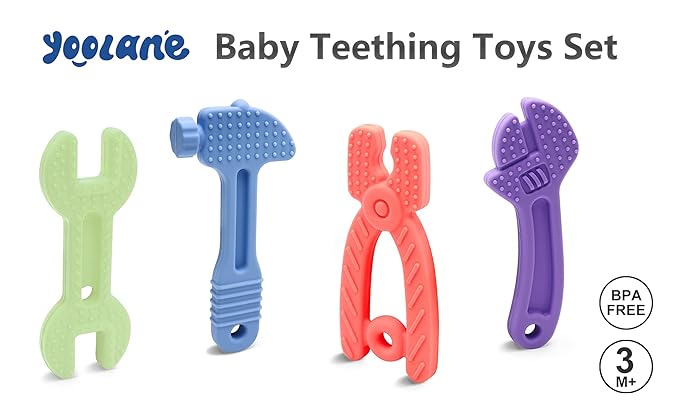 Baby Teether [Original] - Silicone Teething Toys for Babies, Tools Set Shape Teething Relief Chew Toy | Stuff Essential and Gift for Toddler Infant Boy Girl 3+ Months | 4 Pieces
