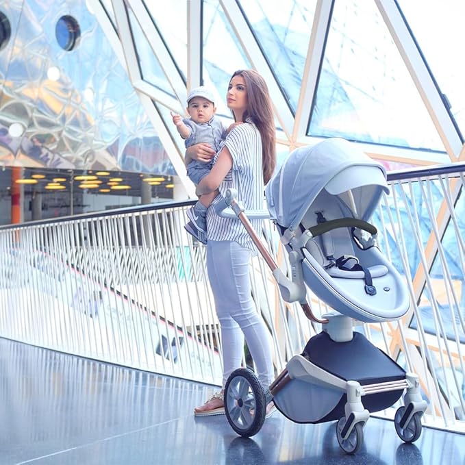 Hot Mom New H5 Baby Stroller 360 Degree Rotation Function, PU Leather Seat Combo Pushchair & Pram, Grey