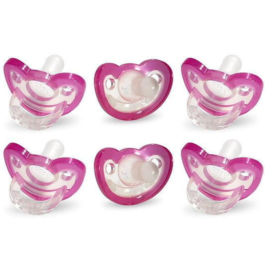 RaZbaby Jollypop Pacifier for Newborns & Up, USA Made, Natural Shaped Orthodontic Binky, Lovingly Shared in NICUs & Hospitals Worldwide, Medical-Grade 100% BPA-Free - 0-3 Months, 6 Pack - Pink