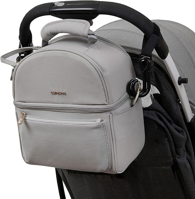 Sunveno Breastmilk Cooler Bag with 2 Ice Packs & Detachable EPP Insulation Box, 15-Hour Cold Retention Foil-Lined Leak-Proof Tote Fits 3 baby Bottles for On-The-Go Pumping Moms, Daycare & Travel,Grey