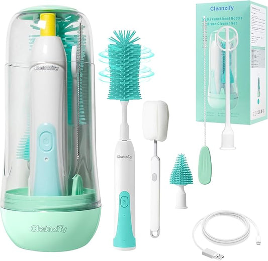 Electric Bottle Cleaner, Rechargeable Baby Bottle Cleaner Set for Travel, Waterproof with 2 Brush Heads, Straw Brush, Mixing Head, Storage Box