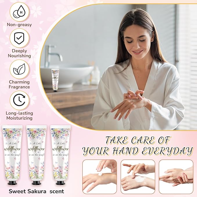 48 Sets Baby Shower Hand Cream Bulk Wildflower Baby Shower Favors Bridal Thank You Hand Cream for Guests Travel Size Lotion with Organza Bags