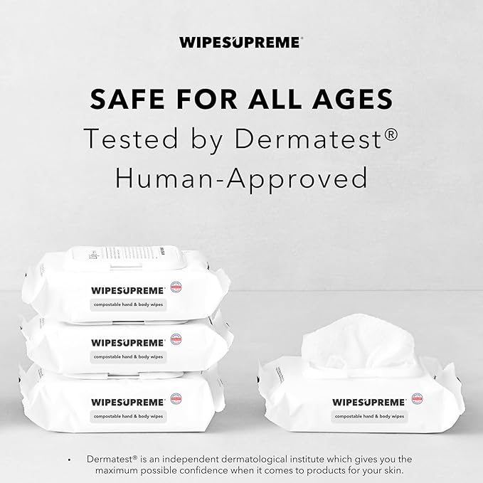 Wipesupreme Compostable Hand & Body Wipes, Hypoallergenic for Sensitive Skin, EWG Verified, Moisturizing with Hyaluronic Acid, Babies to Adults | Travel, 100 Count (4 Pack)