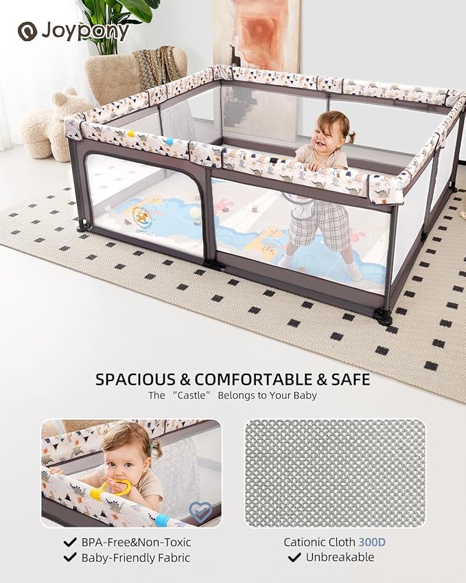 Baby Playpen with a Mat, 71"x59" Large PlayPen for Babies and Toddlers, Outdoor Play Yard for Baby Activity Center, Sturdy Safety Fence with Breathable Mesh and Anti-Slip Base