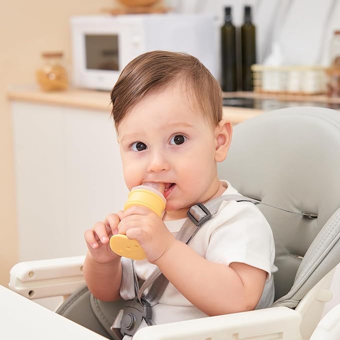Smily Mia Baby Fruit Food Feeder & Freezer Teether Combo, ICY Bite Ice Cream Teether for Baby Cooling Relief, BPA Free Silicone Feeder for Safe Infant Self Feeding,3 Month+,Choclate Brown