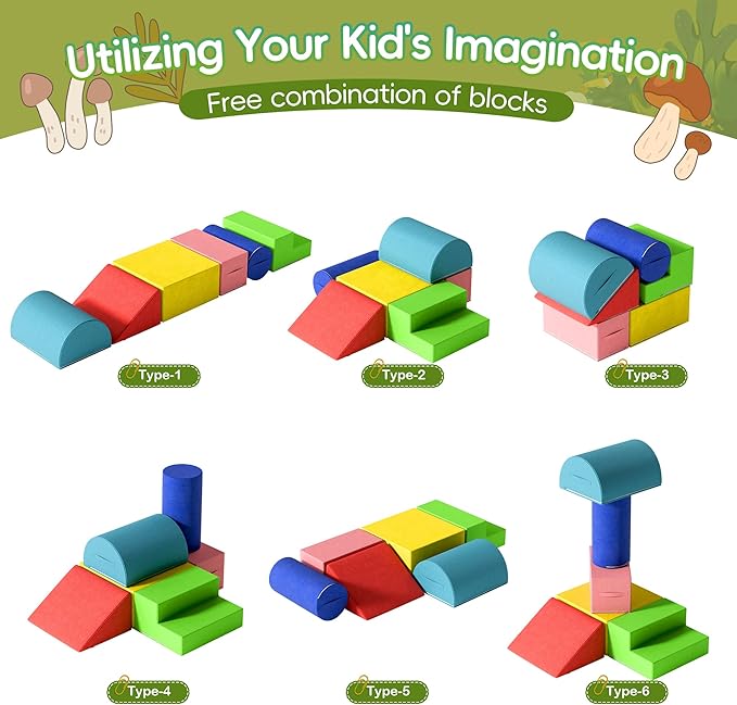 Large Baby Climbing Blocks – 6 Pcs Climbing Toys for Toddlers - Ultra High Density Soft Foam Play Gym Equipment Easy Wash for Indoor Nursery, Classic (Classic, 6-Piece)