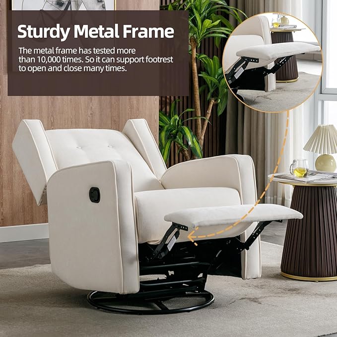 Swivel Rocker Recliner Chair Set of 2, Nursery Glider Chair, Nursery Rocking Chairs, Manual Reclining Chair, White