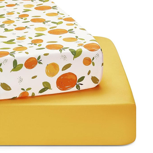 TILLYOU Baby Crib Sheets for Boys Girls, Super Soft Toddler Bed Sheets, 2 Pack Sheets for Standard Crib Mattress 28x52in, Orange Flavour