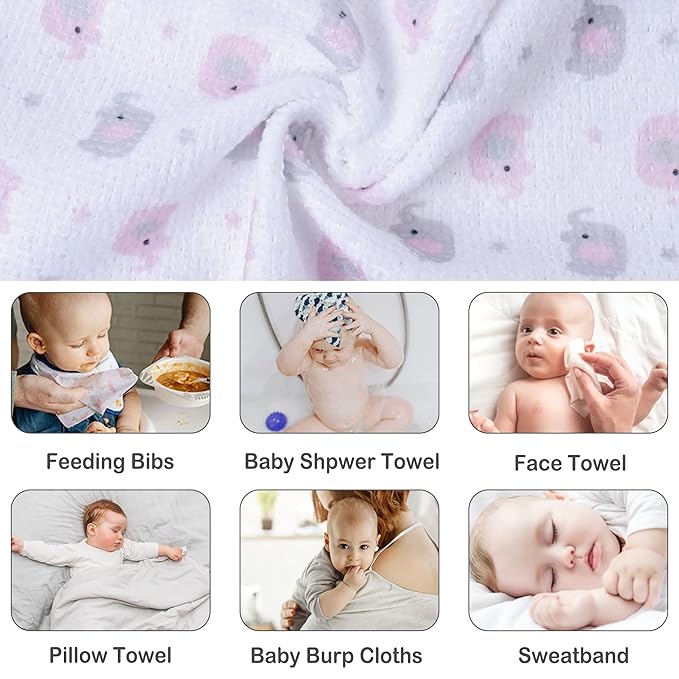 Viviland Baby Washcloths, 24Pack Baby Towels for Newborn, Baby Girl Wash Cloths, and Infant Bath Face Washcloths Soft Absorbent, Gentle on Sensitive Skin Body, 9x9 Pink Elephant