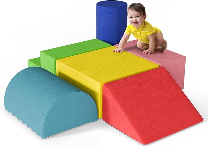 Large Baby Climbing Blocks – 6 Pcs Climbing Toys for Toddlers - Ultra High Density Soft Foam Play Gym Equipment Easy Wash for Indoor Nursery, Classic (Classic, 6-Piece)