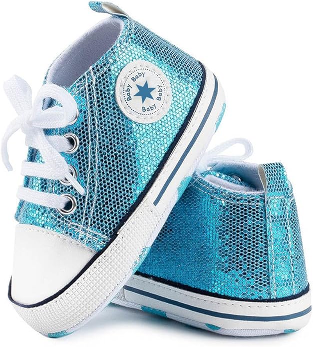 Unisex Baby Boys Girls Shoes, Newborn Infant Non-Slip Canvas Denim High Top Sneakers, Toddler First Walkers Shoes