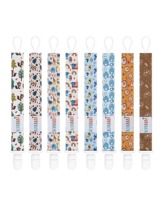 ALVABABY Neutral Pacifier Clips 8 Packs Binky Paci Clip Holder Leashes for Baby Boys Girls Fits Baby Teethers Toys 8DP13