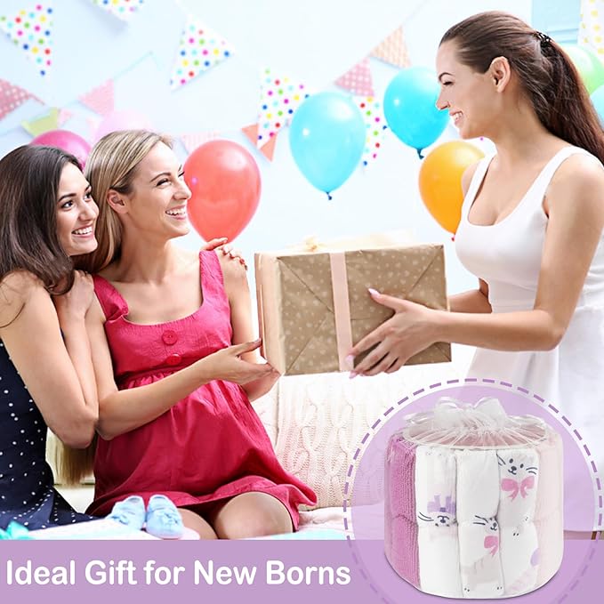 Viviland Baby Washcloths, Super Soft Baby Bath Towels for Newborn 24 Pack, Absorbent Face & Body Wash Cloth for Baby Girl, Cat Pattern, 9 x 9 inch