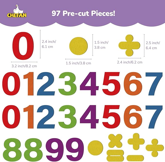 CHEFAN Felt Numbers for Kids, Board Pieces, Precut Story Pieces, Figures, Number Learning Toy for Counting, Math Counters for Preschool Kindergarten
