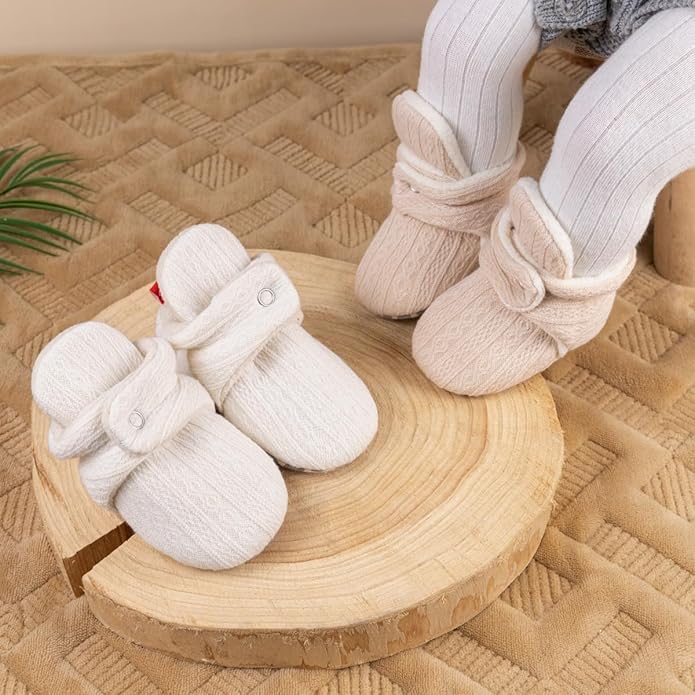 Sawimlgy Newborn Infant Baby Girl Boy Cotton Booties Stay On Sock Slippers Soft Bedroom Shoes Non-Skid Ankle Boots With Grippers Toddler Crib Warm Shoe First Walker Birthday Shower