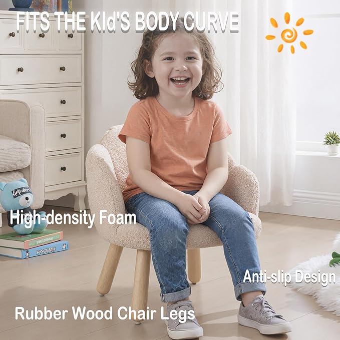 Toddler Chairs, Kids Chairs with Solid Wooden Frame, Toddler Armchair Comfy, Upholstered Kids Chair with Flower Back, Kid Sofa, Toddler Couch for Playroom, Kindergarten & Preschool, Khaki