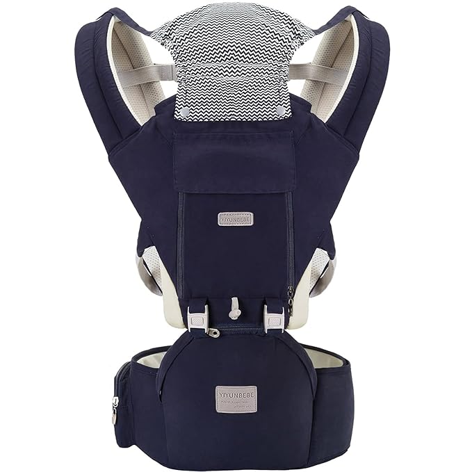 Baby Carrier with Hip Seat, YIYUNBEBE 6-in-1Baby Carrier Newborn to Toddler, Adjustable Detachable Infant Baby Holder Carrier for 7-44lbs, All Seasons Dark Blue