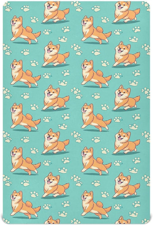 Fat Shiba Inu Crib Sheets for Neutral Bassinet Play Sheets,Sheets Toddler Bed Sheets for Baby Boys Girs 39 * 27 * 5in