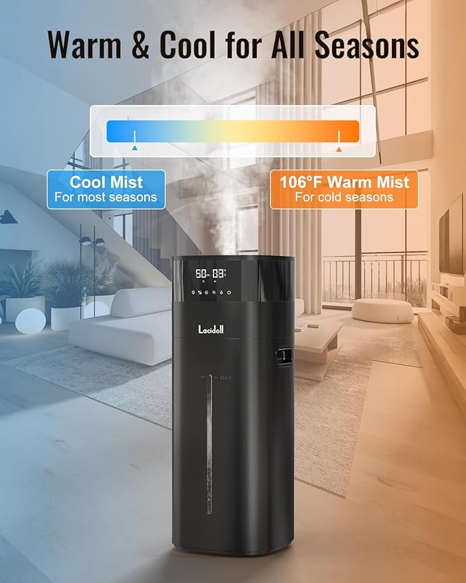 Humidifier Large Room 5.3Gal/20L Cool and Warm Mist Humidifiers for Home 2000 sq ft, Whole House Humidifiers with Diffuser Extended Tube, Air Humidifier for Bedroom Nursery Baby Plants, Black