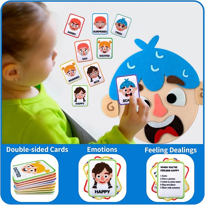 Craftstory 86 Pcs Social Emotional Learning Activities Sensory Toys for Kids- Montessori Toys with 2 Face Boards 9 Emotion Cards, Autism Learning Materials for Kids Speech Therapy Materials