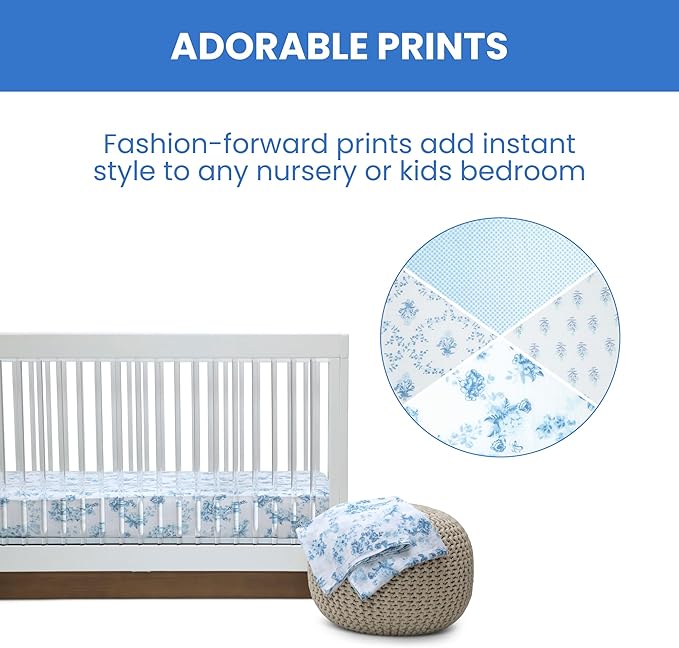 Delta Children 100% Cotton Muslin Baby Receiving Blankets for Girls and Boys – 47x47 Inches (Pack of 4), Blue Botanicals